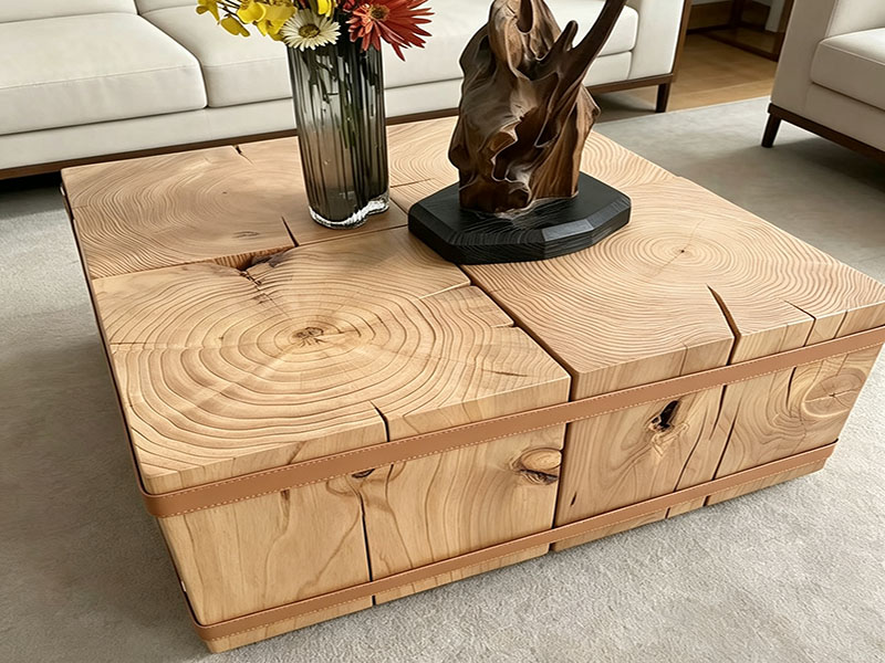 Rustikaler Couchtisch aus gelbem Kiefernholz P-260915