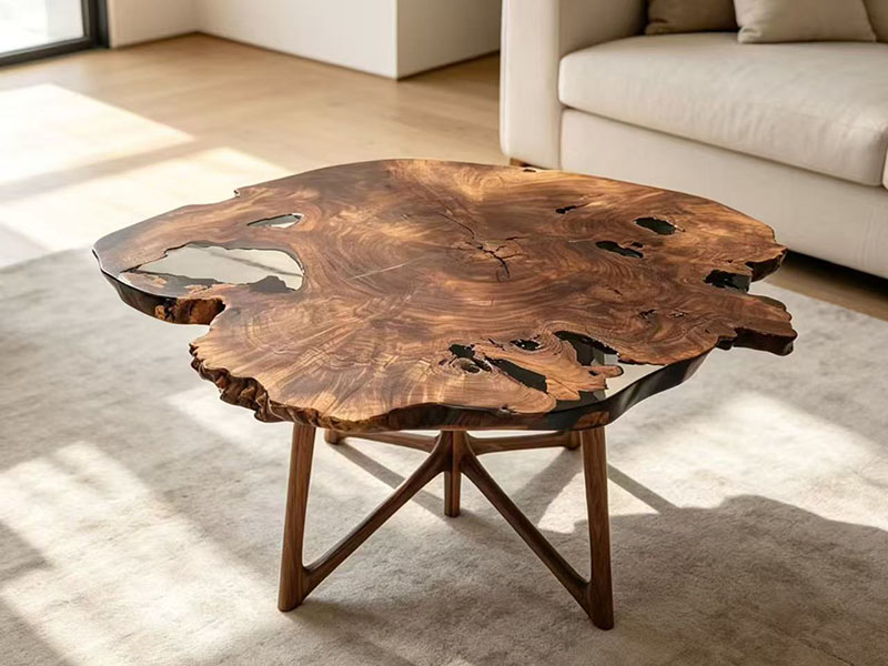 walnut burl wood coffee table