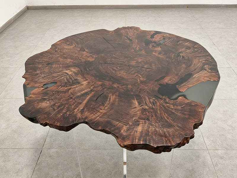 walnut burl wood resin coffee table