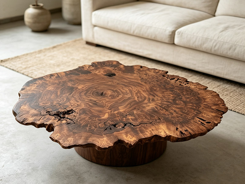 solid wood coffee table walnut burl coffee table