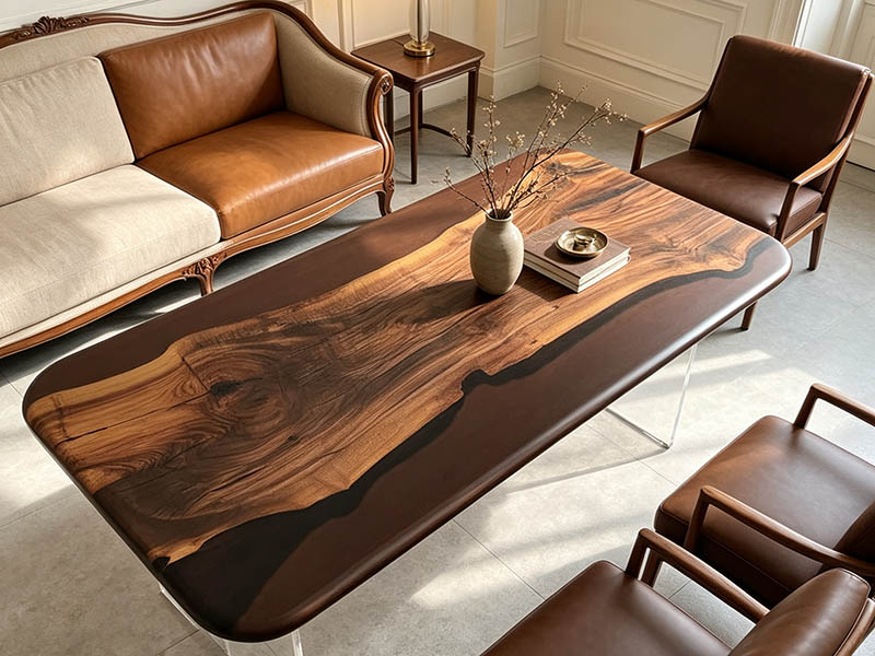 walnut wood resin coffee table